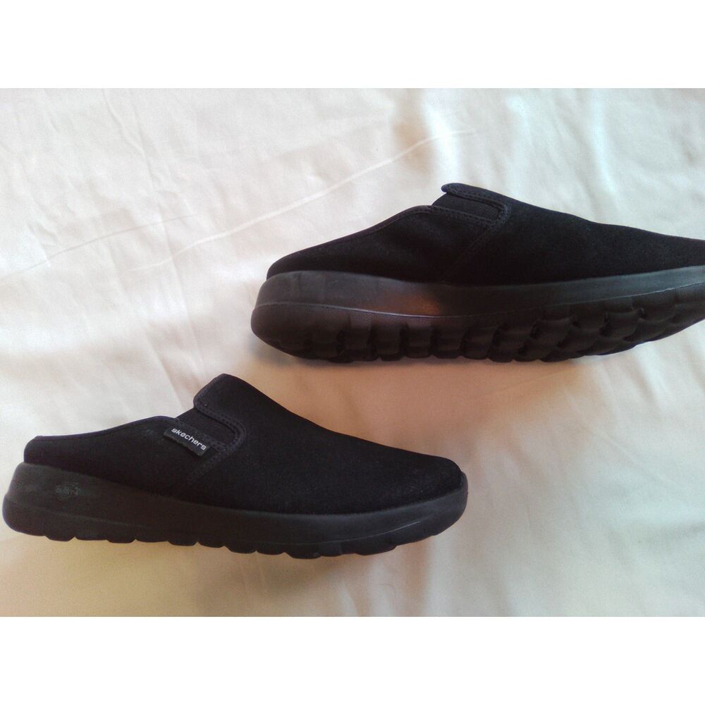 Skechers Women's black Faux Suede Slip-On Slides, Size 8 (W)
